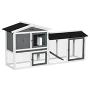 PawHut Wooden Rabbit Hutch, Outdoor Large Rabbit Cage with Run, Tray, Ramp, Asphalt Roof for 1-3 Rabbits, Guinea Pigs, White