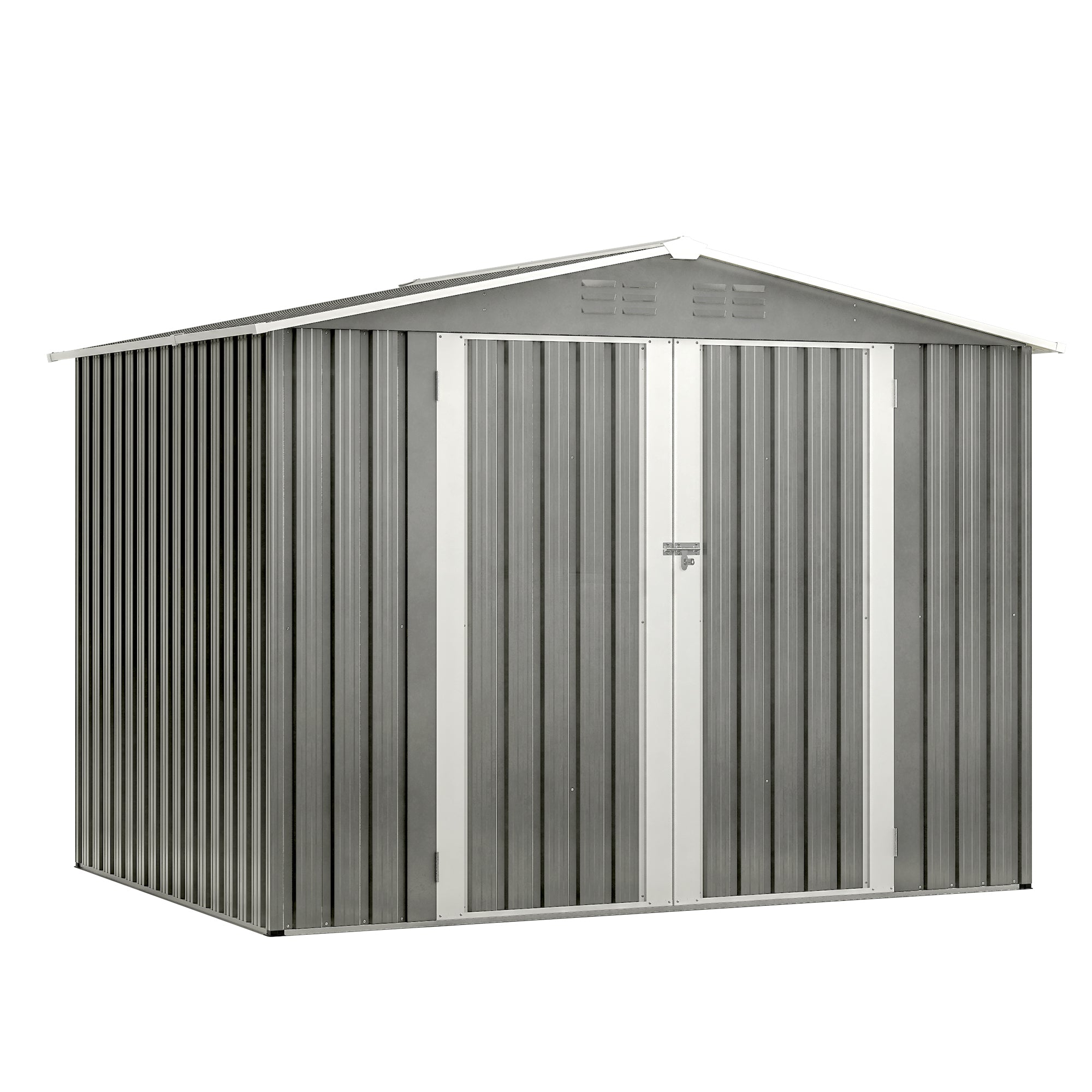 8 x 6 FT Outdoor Waterproof Garden Tool Storage Sheds with Metal Foundation with Floor Frame, Tool Shed with Lockable Hinged Doors & Air Vents, Storage House Waterproof for Backyard, Lawn, Gray