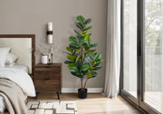 Artificial Plant, 49' Tall, Fiddle Tree, Indoor, Faux, Fake, Floor, Greenery, Potted, Real Touch, Decorative, Green Leaves, Black Pot