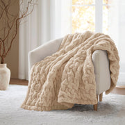 1 PC 50x60' Ruched Fur Throw Tan