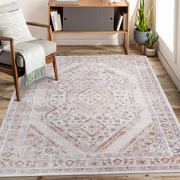 LOOM & LUXE Collection 6X9 Cream/Ivory/Bordered Non-Shedding Living Room Bedroom Dining Home Office Stylish and Stain Resistant Area Rug