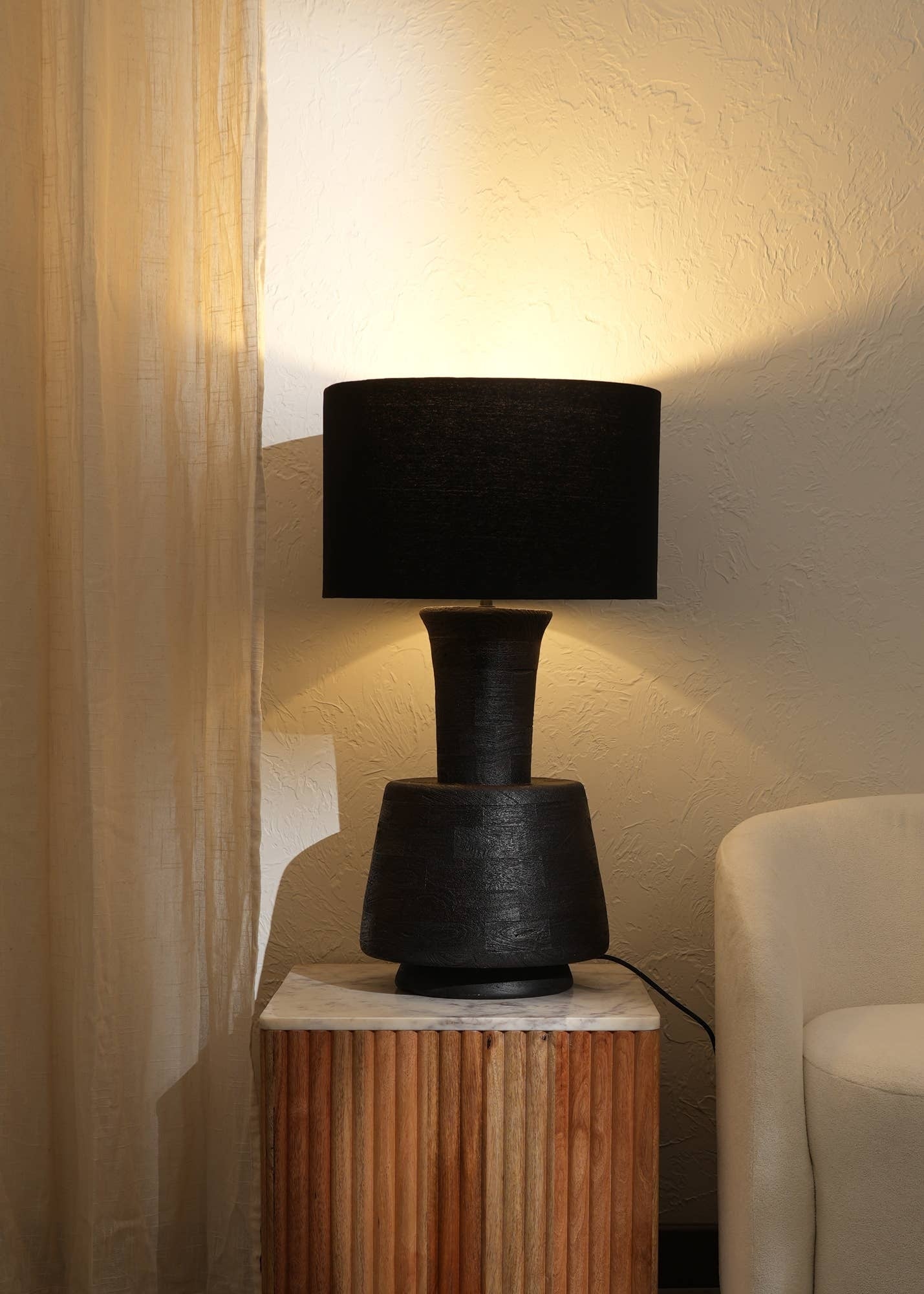 Handcrafted Artisanal  Decorative Table Lamp with Wooden Base For Living Room-Bedroom-Home Decor-Tabletop-16.5X16.5X29'