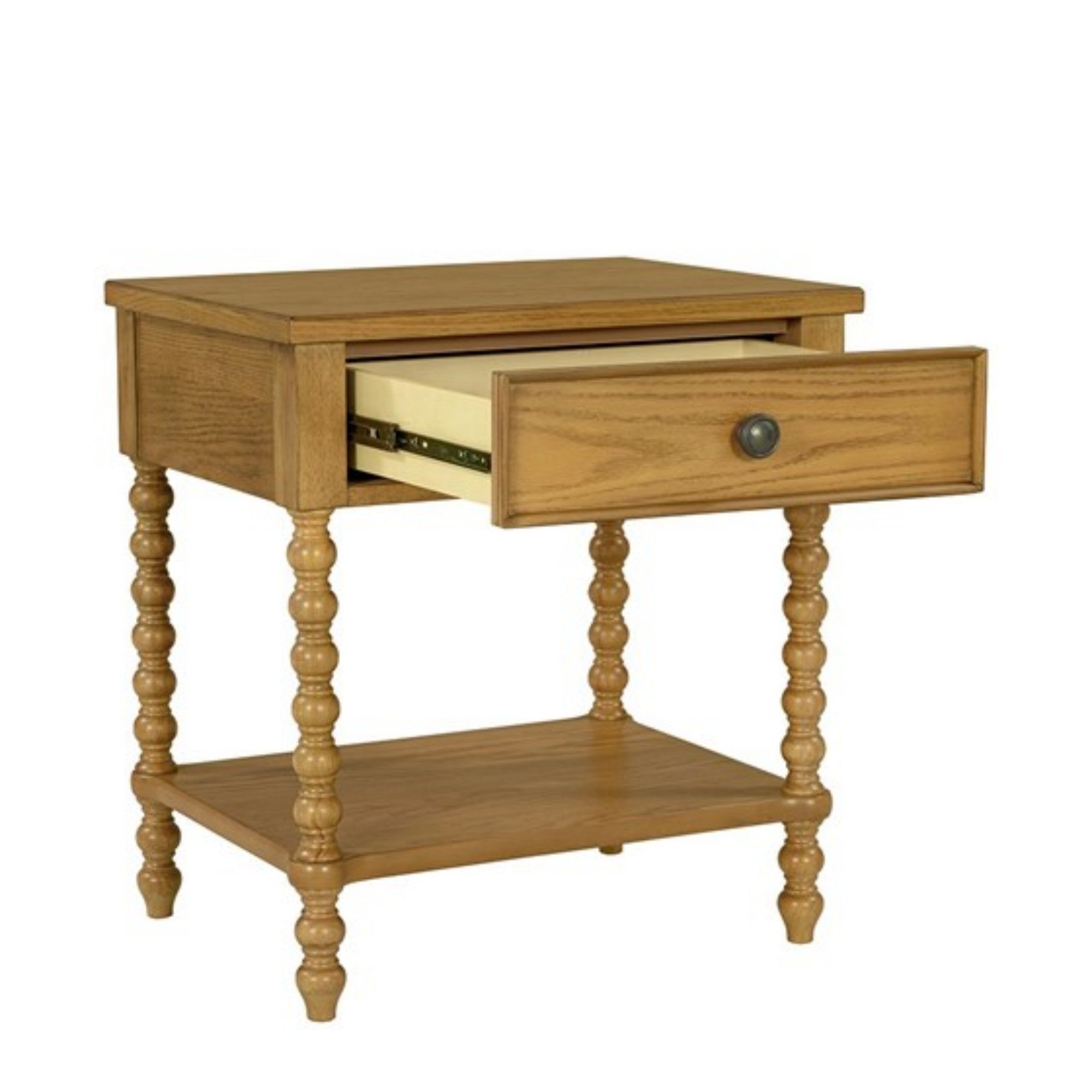 Traditional Nightstand with 2 Drawers in Camel Oak Finish, Solid Wood Frame, 24'W x 18'D x 26'H