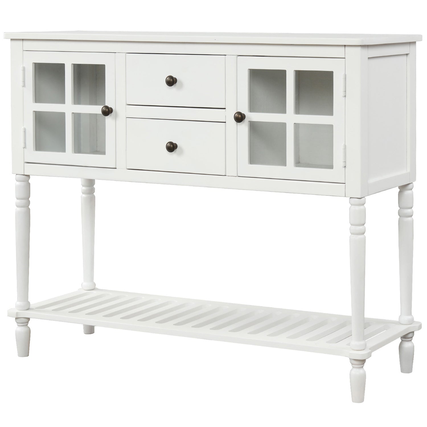 Hearth & Haven Stella Buffet Storage Cabinet with Bottom Shelf, White