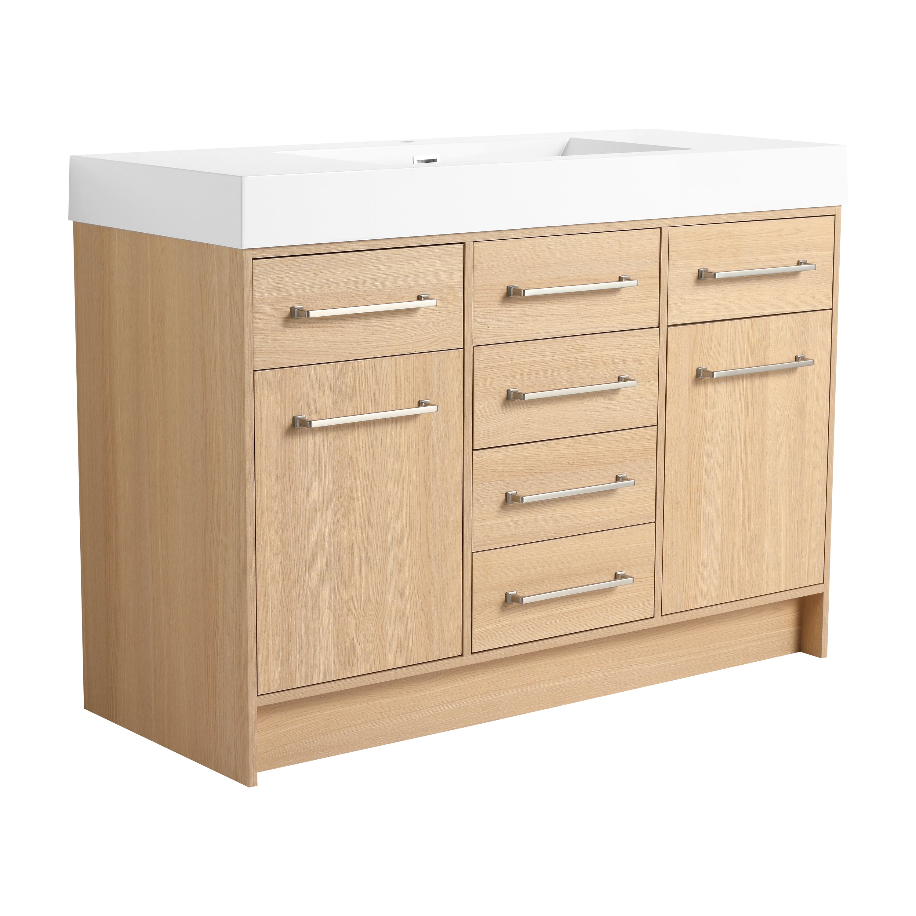 Original Oak 48' Freestanding Bathroom Vanity with Resin Sink, Soft-Closing Doors and Drawers, Plywood Construction
