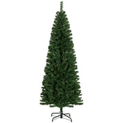 HOMCOM 6ft Pencil Christmas Tree, Unlit Artificial Christmas Tree Slim Douglas Fir Xmas Tree with Realistic Branches, Halloween Tree with 618 Tips, Green