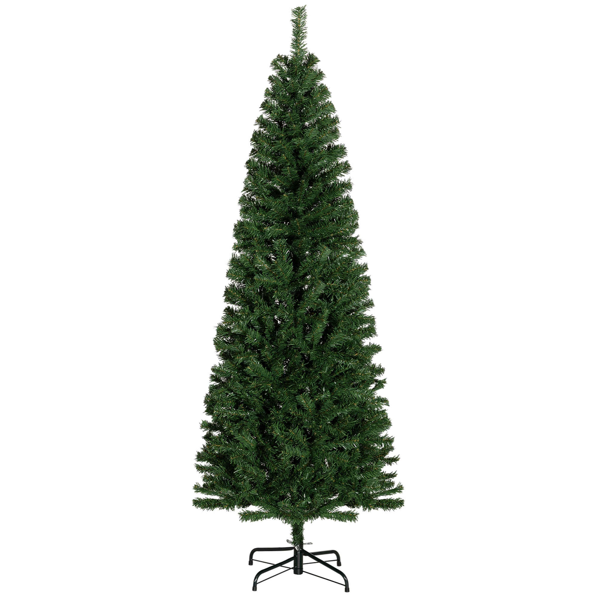 HOMCOM 6ft Pencil Christmas Tree, Unlit Artificial Christmas Tree Slim Douglas Fir Xmas Tree with Realistic Branches, Halloween Tree with 618 Tips, Green