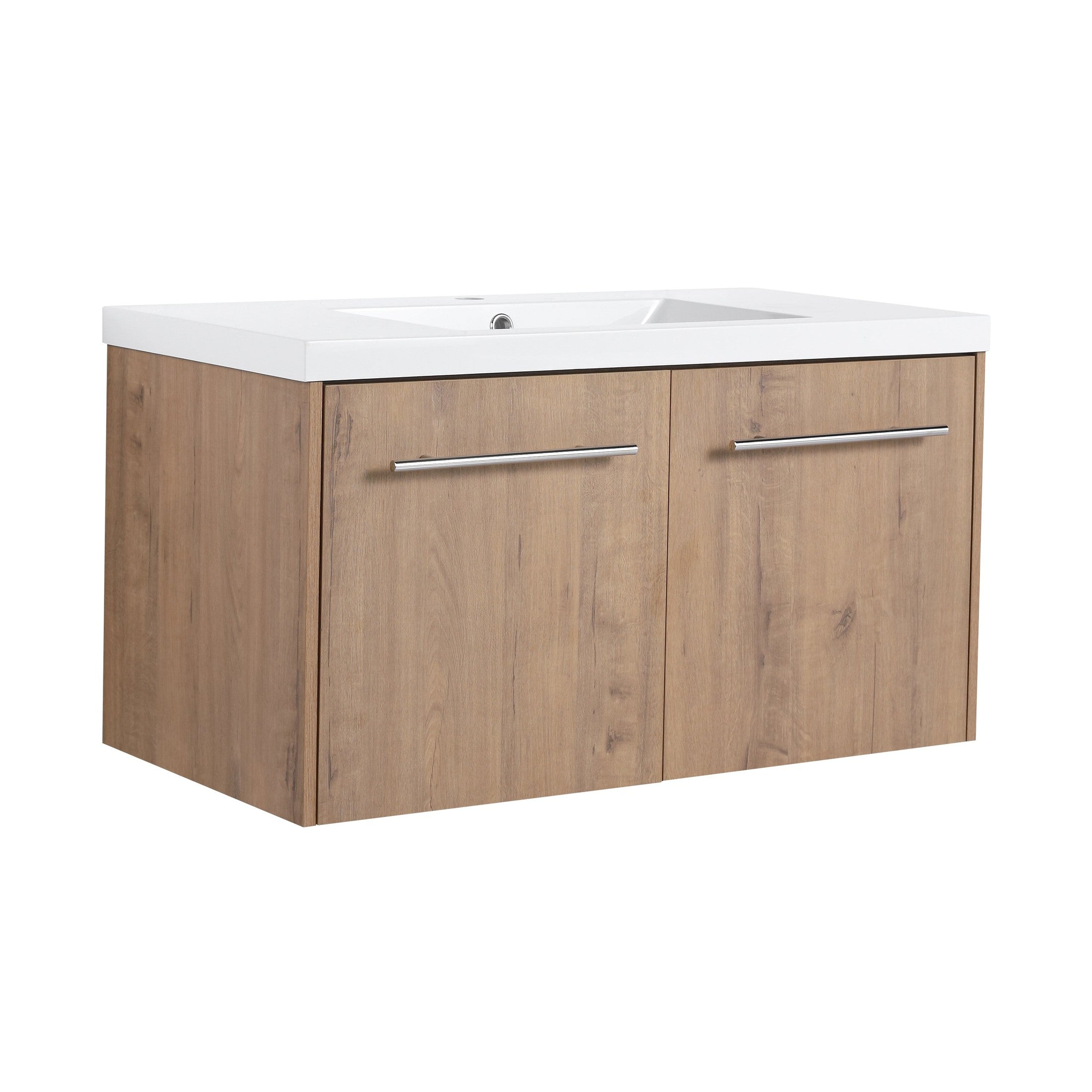Imitative Oak Floating Bathroom Vanity with 36 Inch Cabinet and Resin Sink, Soft Close Doors, Plywood Construction