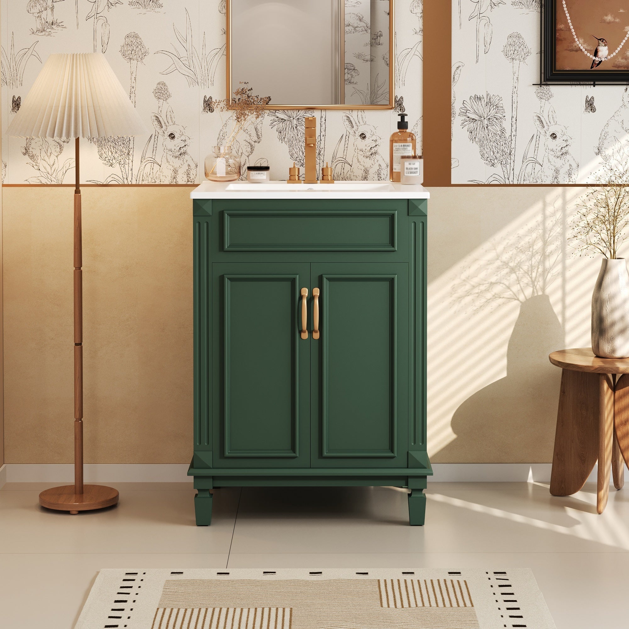 24'' Bathroom Vanity with Top Sink, Modern Bathroom Storage Cabinet with 2 Soft-Closing Doors and Adjustable Shelf, Solid Wood Frame.