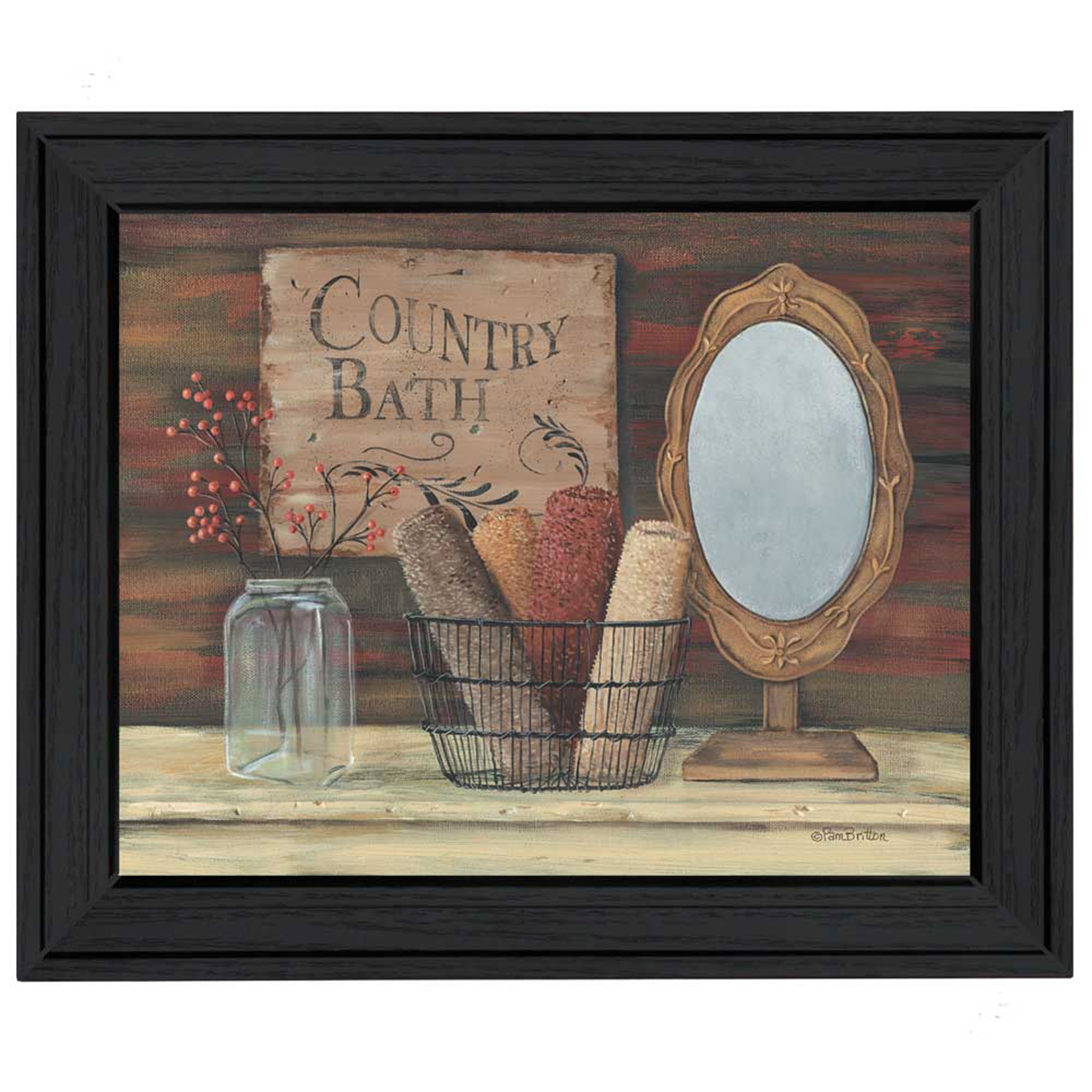 'Country Bath' By Pam Britton, Printed Wall Art, Ready To Hang Framed Poster, Black Frame