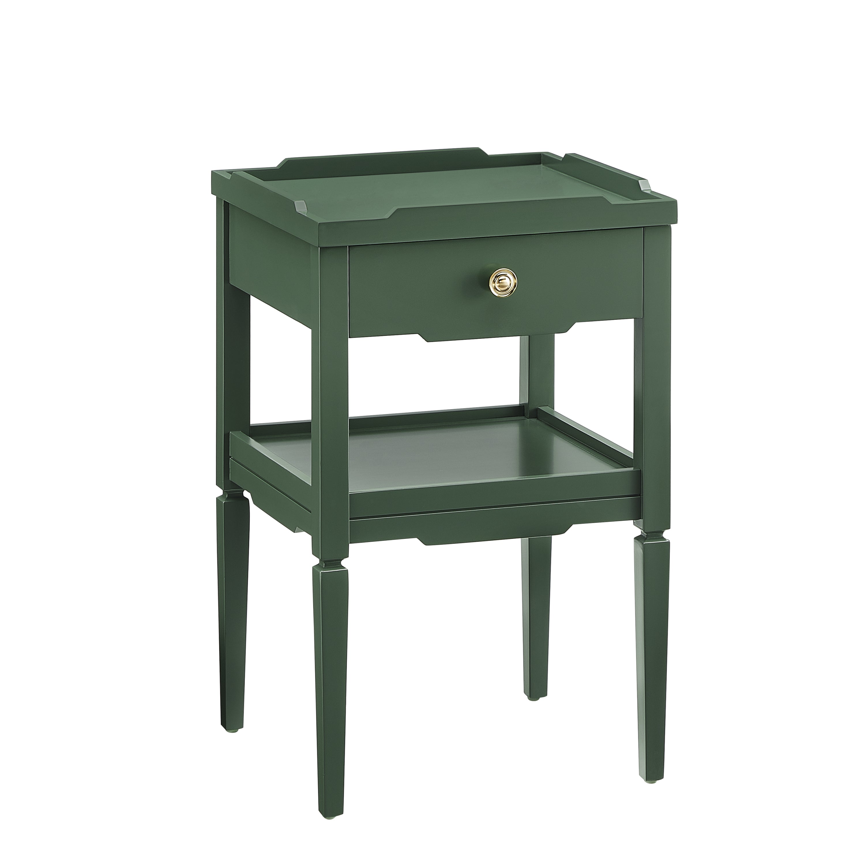 Foley Vintage Green 1-Drawer Nightstand with Gold Accents, Solid Wood and MDF Construction, Mid-Century Design in Antique Green