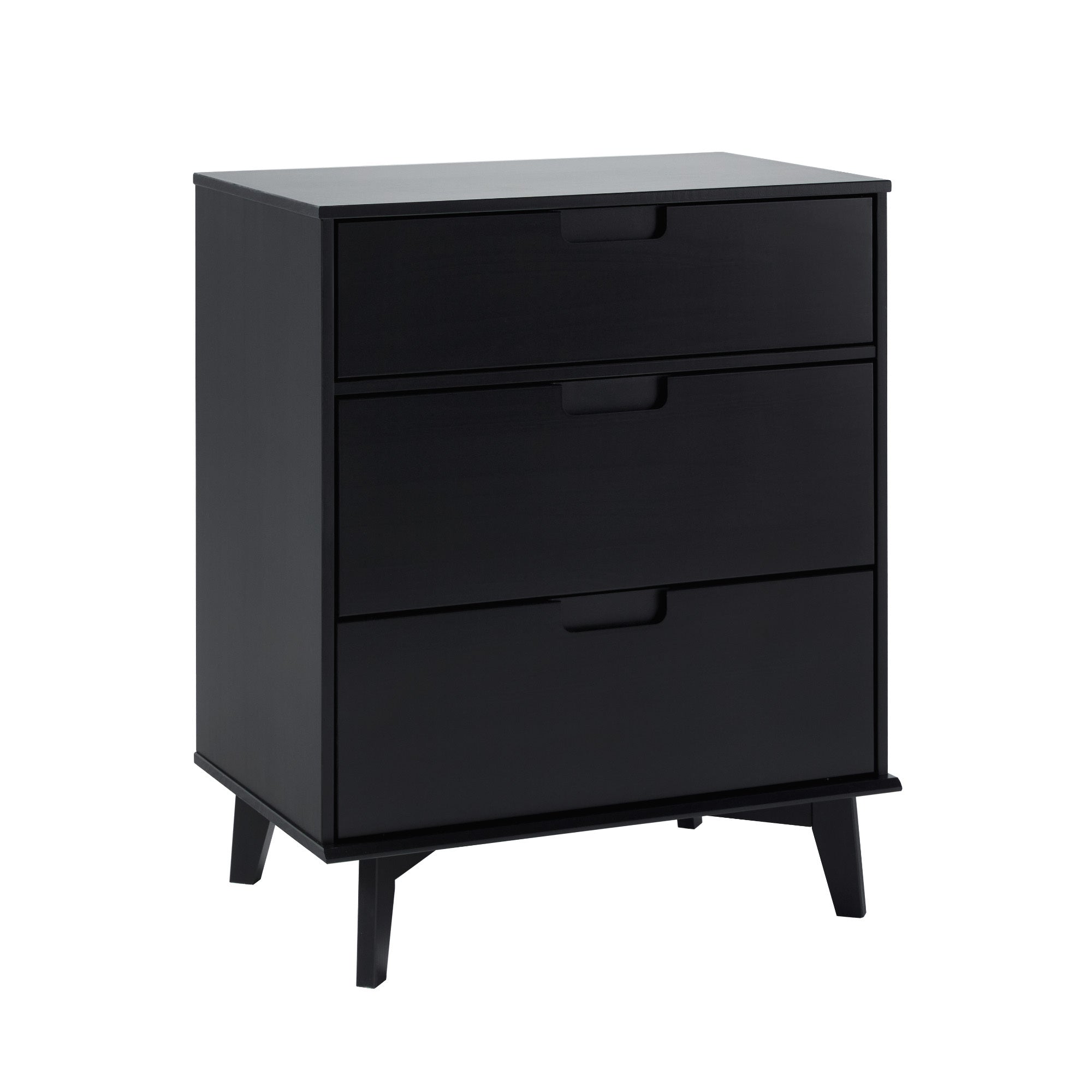 Mid-Century Modern 3-Drawer Dresser with Ample Storage in Black Solid Wood