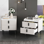 Nightstands Set of 2, Night Stand with 2 Drawers and Marble-Pattern Tabletop, Modern Beside Table for Bedroom, End Table for Living Room, White