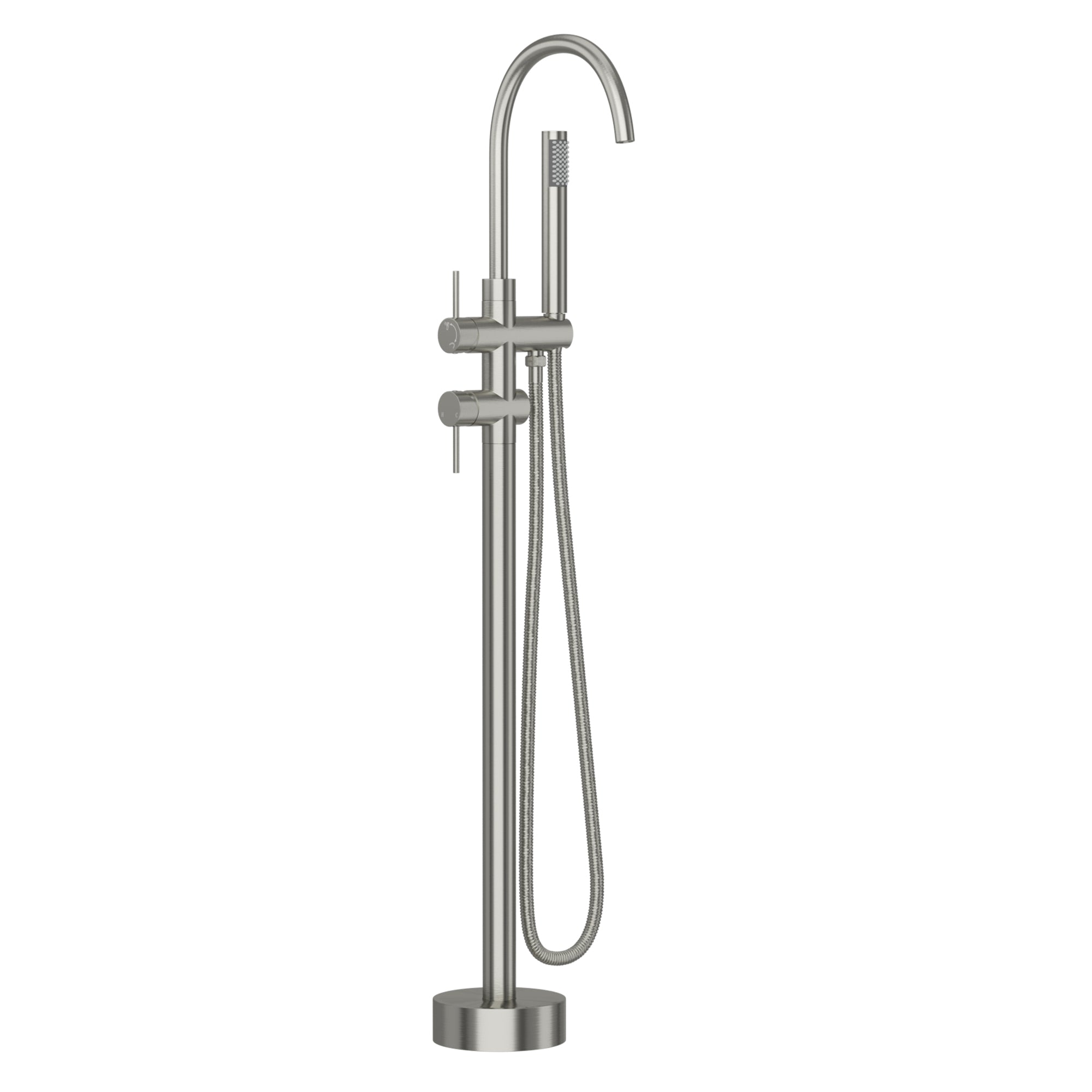 Freestanding Bathtub Faucet Floor Mount Tub Filler Brushed Nickel with Swivel Gooseneck Spout and Cylinder Handheld