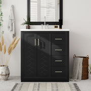 30'' Bathroom Vanity with Resin Sink Combo,Solid Wood Frame Bathroom Storage Cabinet, Freestanding Vanity Set with 3 Drawers& Soft Closing Doors (Same as SW000120AAB)