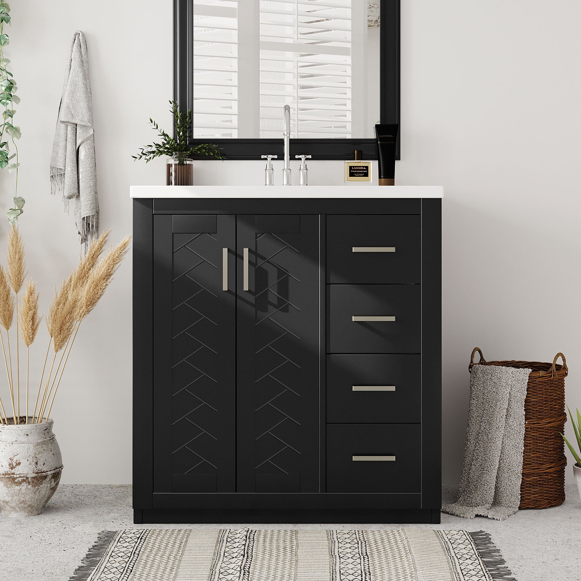30'' Bathroom Vanity with Resin Sink Combo,Solid Wood Frame Bathroom Storage Cabinet, Freestanding Vanity Set with 3 Drawers& Soft Closing Doors (Same as SW000120AAB)