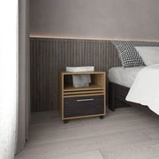 Nightstand, 1 Drawer, 4 Wheels, 1 Shelf, Natural Oak / Black