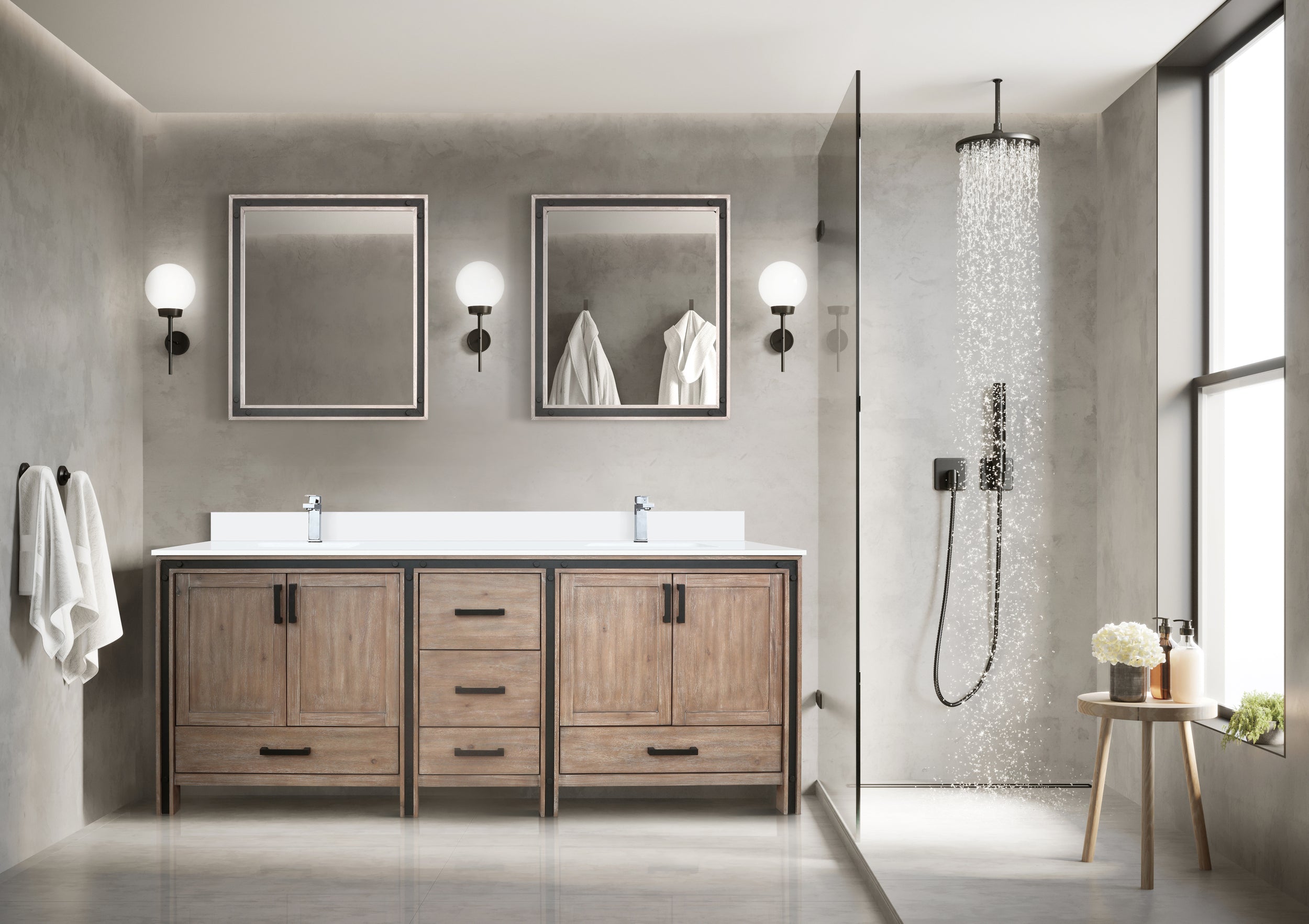 Rustic Barnwood Double Bath Vanity 80 in. W x 22 in. D, Cultured Marble Top and Faucet Set
