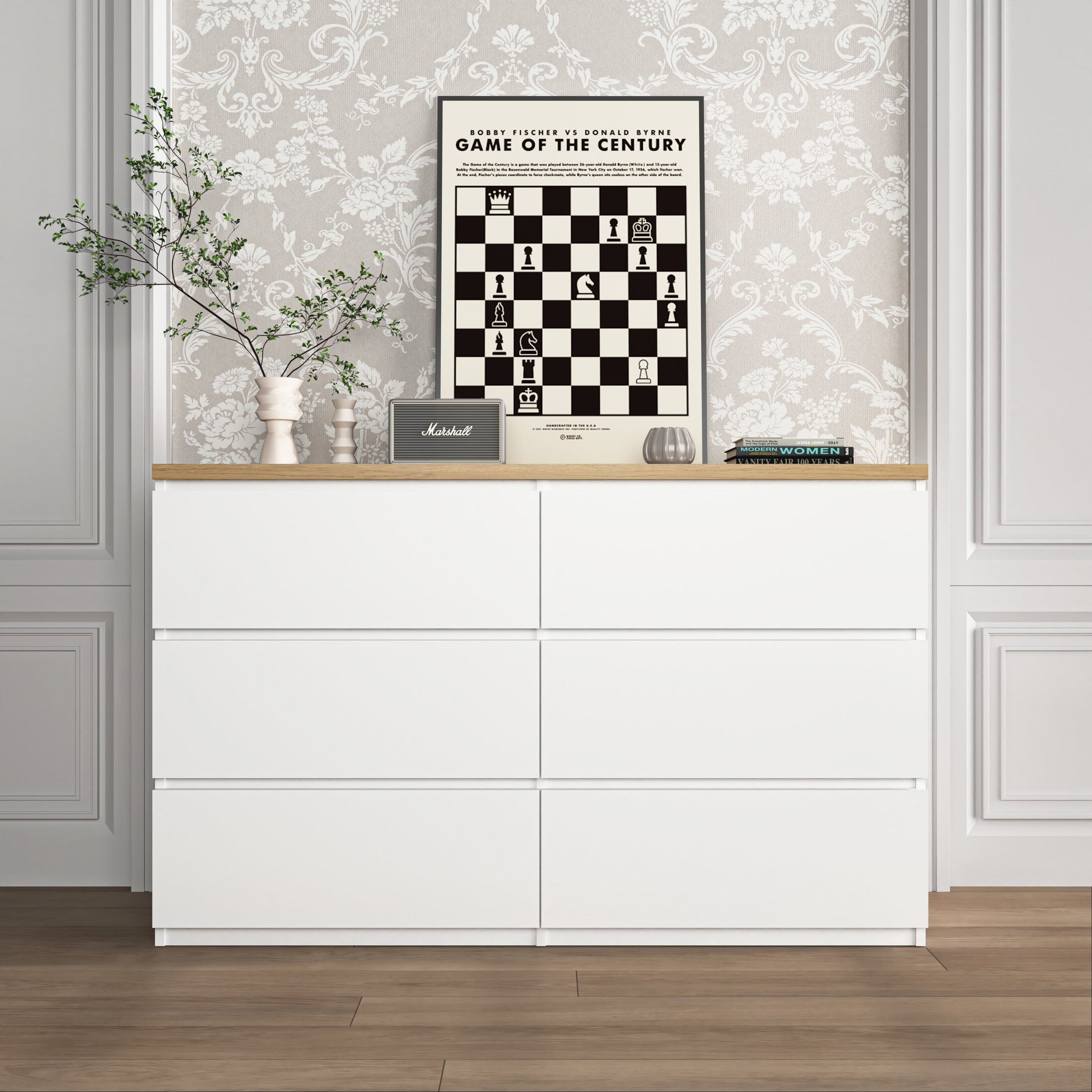 6 Drawer Storage Cabinet ,Dresser, Wood Storage Tower Clothes Organizer, Wide Chest of 6 Drawers, Large Storage Space for Bedroom, Hallway, Entryway Living Room