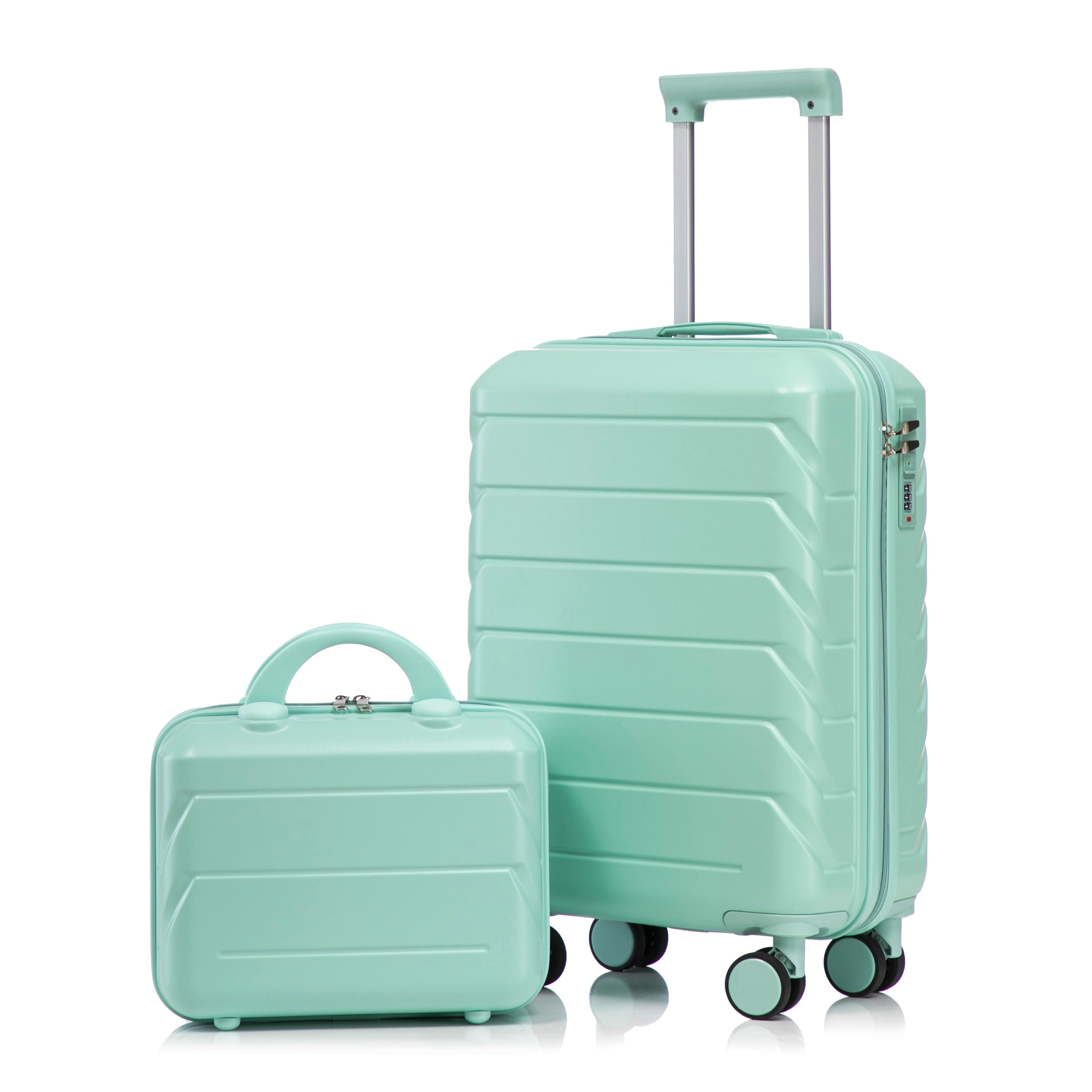 14'/20' 2 pcs/set in ABS Spinner Wheel Luggage, with Combination Lock,14' Cosmetic Case (Mint Green)