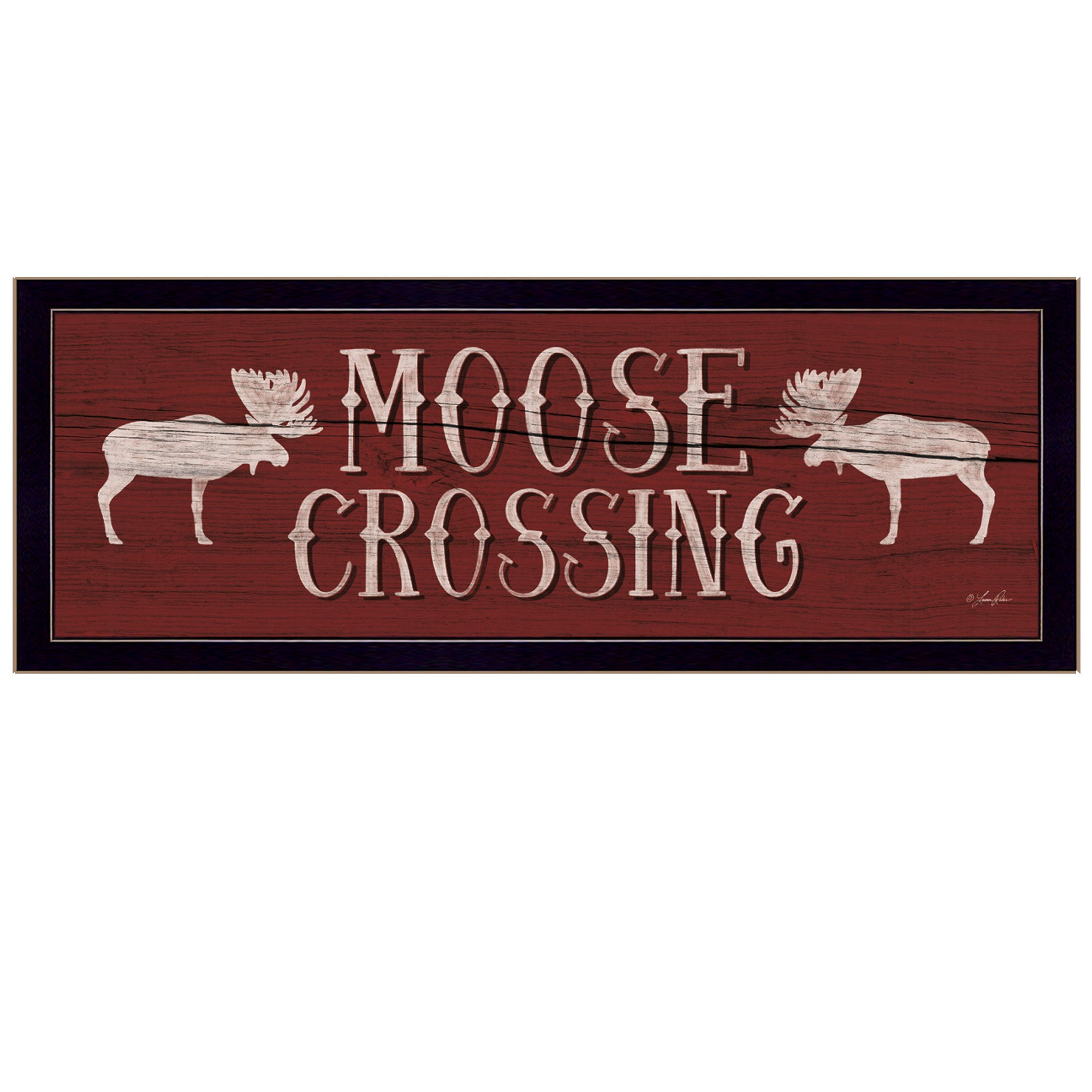 'Moose Crossing' By Lauren Rader, Printed Wall Art, Ready To Hang Framed Poster, Black Frame