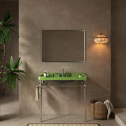VICI 36' Bathroom Console Sink, Wall-Mounted Green Ceramic Vanity Basin with 3 Pre-drilled Faucet Holes, Freestanding Stainless Steel Support Legs with Towel Bar, No Faucet, Chrome Color