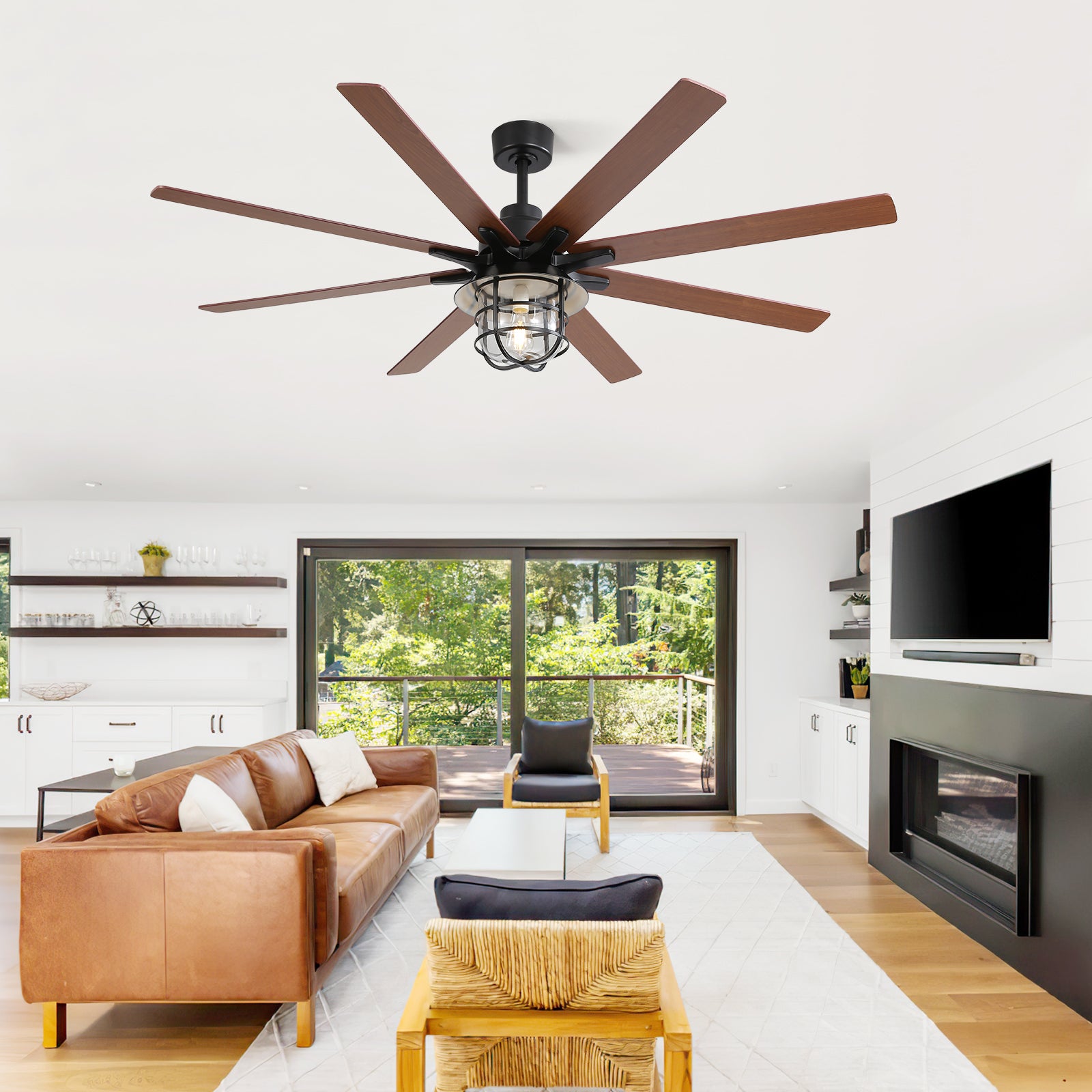 (Same as W882P212626) Modern 66 Inch Ceiling Fan With 6 Speed Wind 8 Blades Remote Control Reversible DC Motor With Light