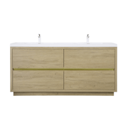 BATHIN 72' Freestanding Bathroom Vanity with Double Sinks, Bathroom Storage Vanity Cabinet with Stone Resin Countertop and Soft Close Drawers, Natural Oak 24V14-72NO