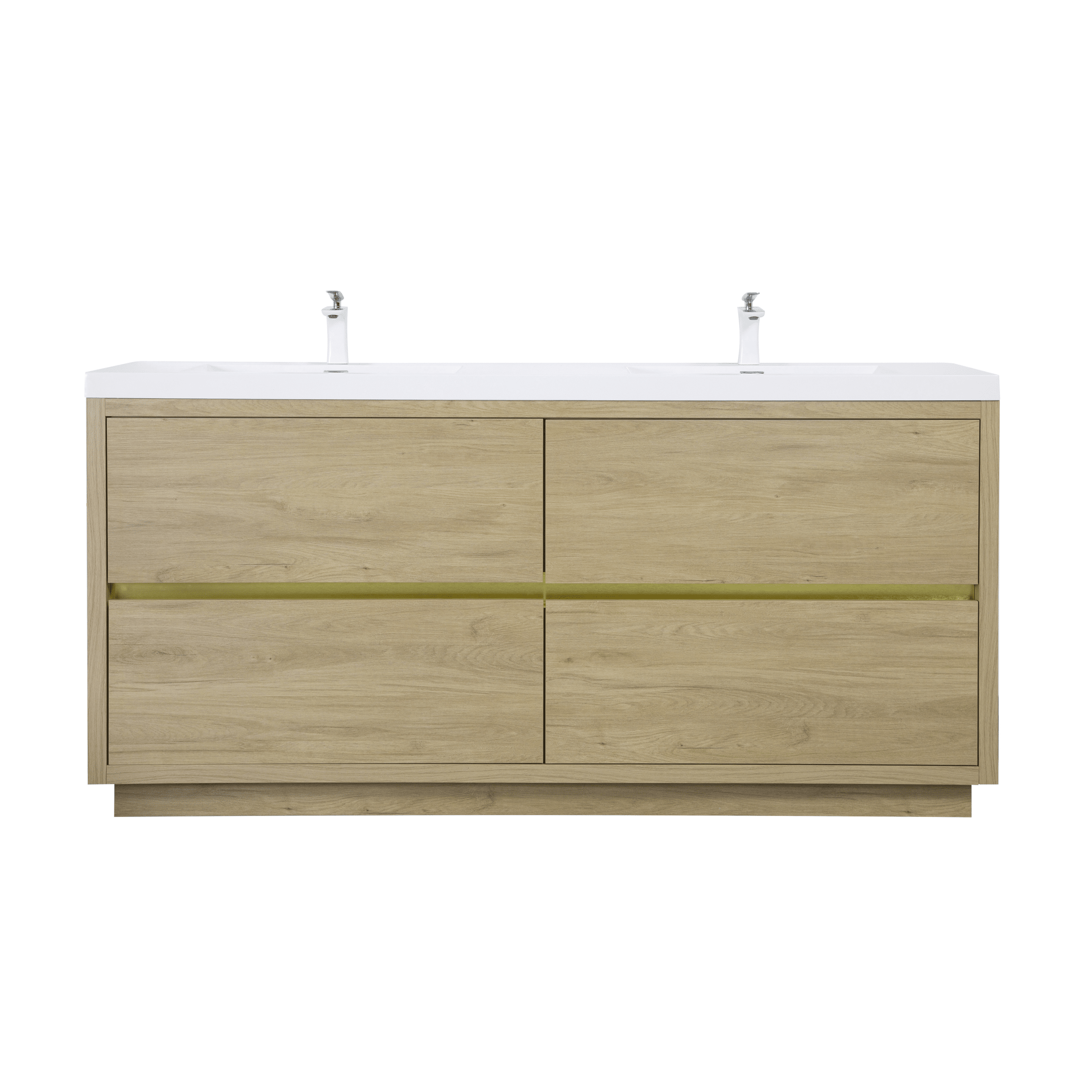 BATHIN 72' Freestanding Bathroom Vanity with Double Sinks, Bathroom Storage Vanity Cabinet with Stone Resin Countertop and Soft Close Drawers, Natural Oak 24V14-72NO