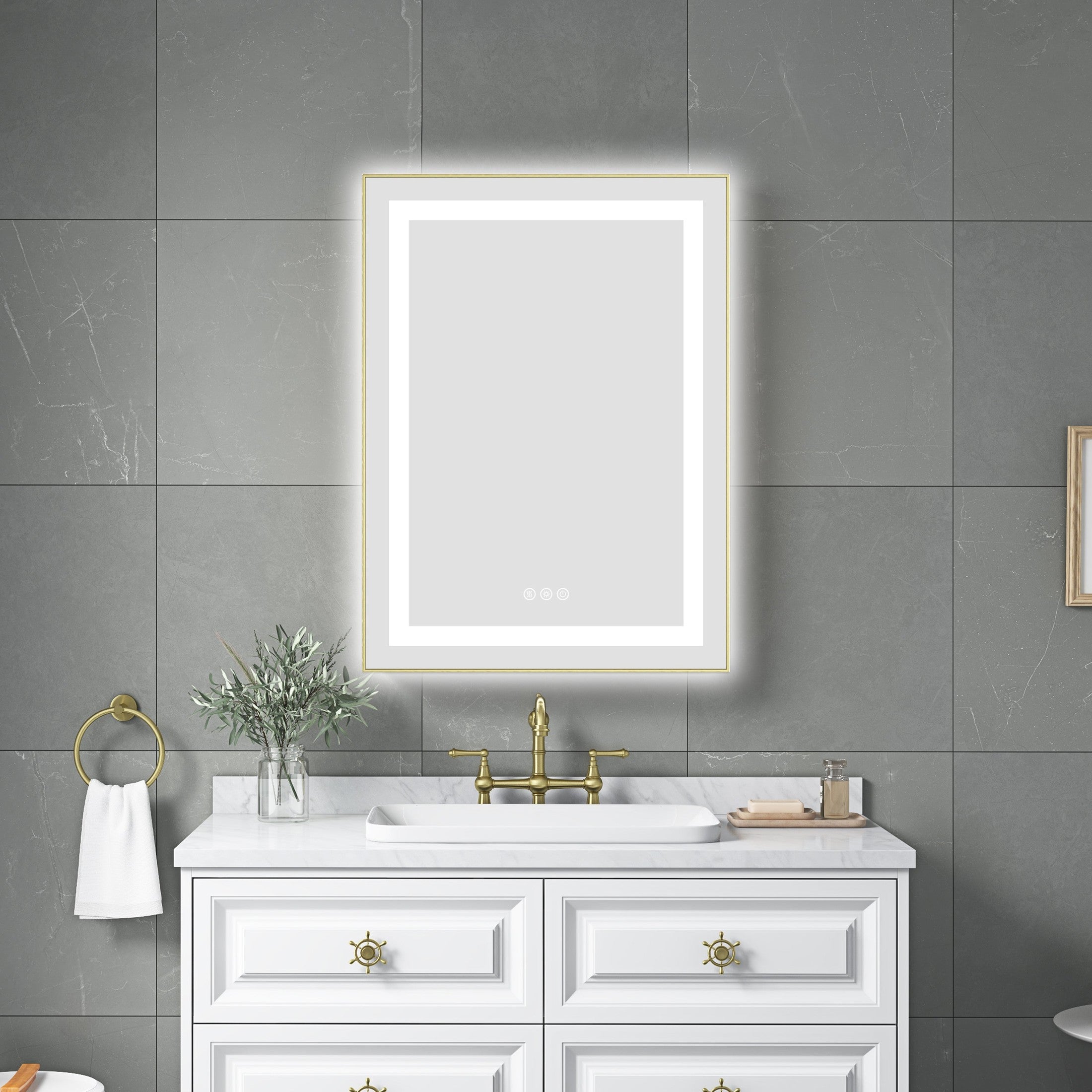 24 x 32 Inch LED Bathroom Mirror with Front and Backlight, Wall Mounted Vanity Mirror with Aluminum Frame, Anti-Fog, Memory, 3 Colors, Stepless Dimmable