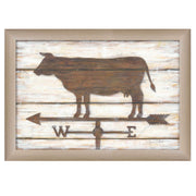 'Farmhouse Cow' By Annie LaPoint, Printed Wall Art, Ready To Hang Framed Poster, Beige Frame