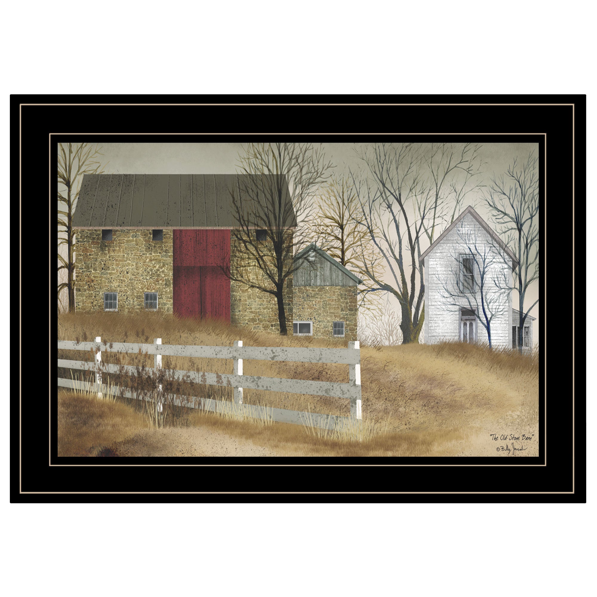 'The Old Stone Barn' by Billy Jacobs, Ready to Hang Framed Print, Black Frame