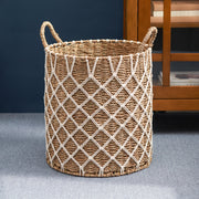 Hubertus Round Water Hyacinth Woven Basket with Handles - 15' x 15' x 15.7' - Natural Brown - For Clothes, Towels, Canvas, Toys and Magazine Storage and Home Decoration