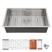 Brushed Nickel 33' Undermount Kitchen Sink - Single Bowl Ledge Workstation in 16 Gauge Stainless Steel