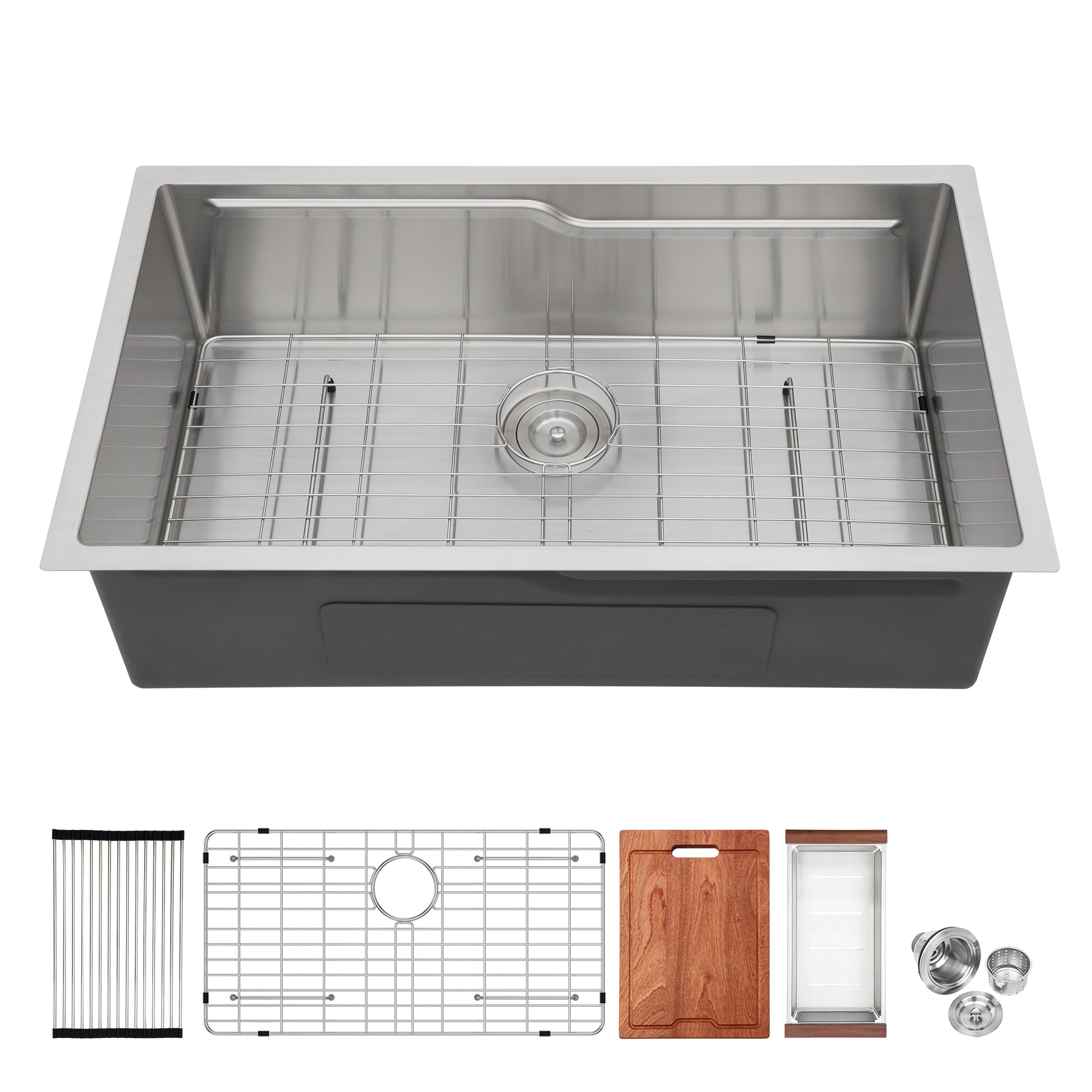 Brushed Nickel 33' Undermount Kitchen Sink - Single Bowl Ledge Workstation in 16 Gauge Stainless Steel
