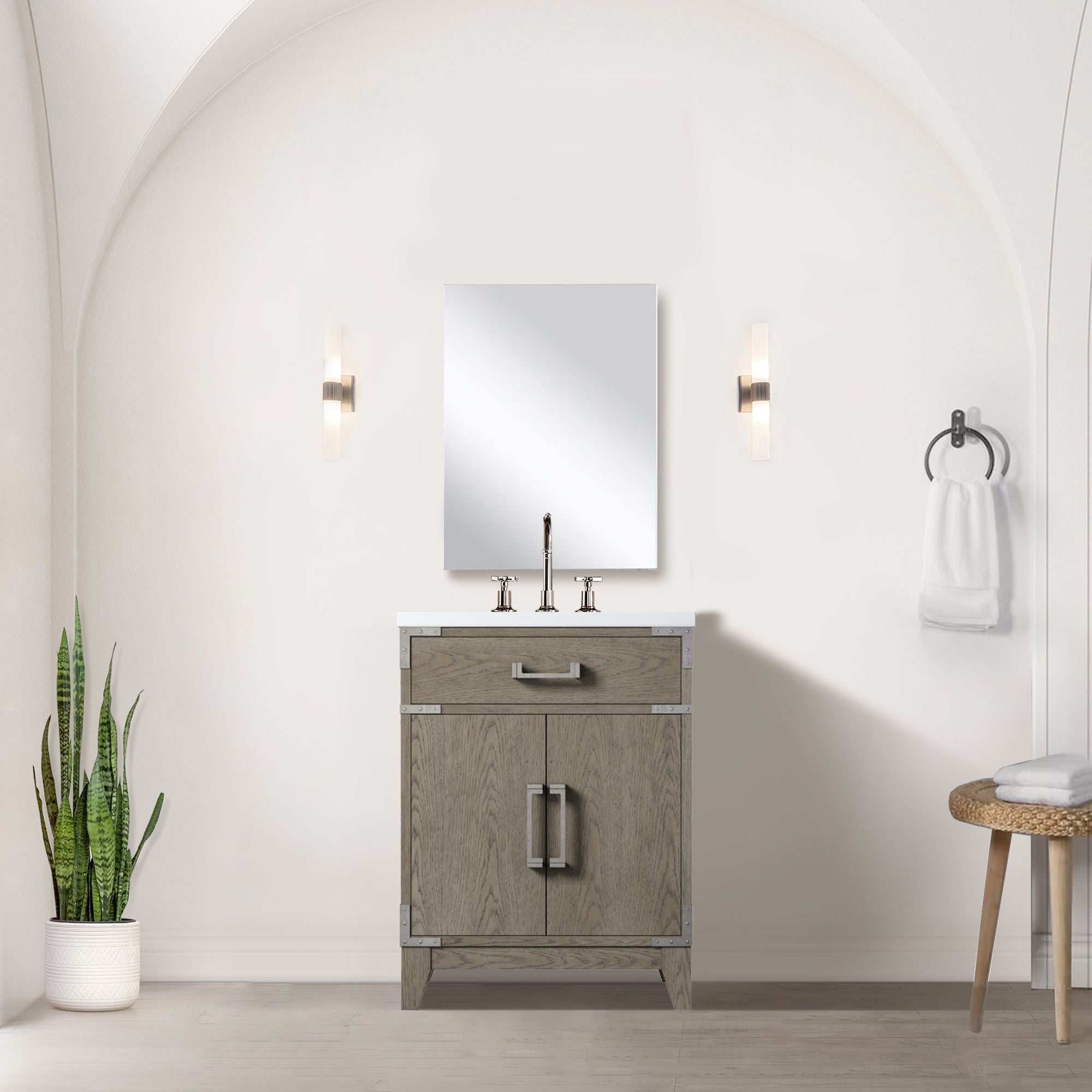 Grey Oak Single Bath Vanity 24 in. W x 18 in. D, with Acrylic Top