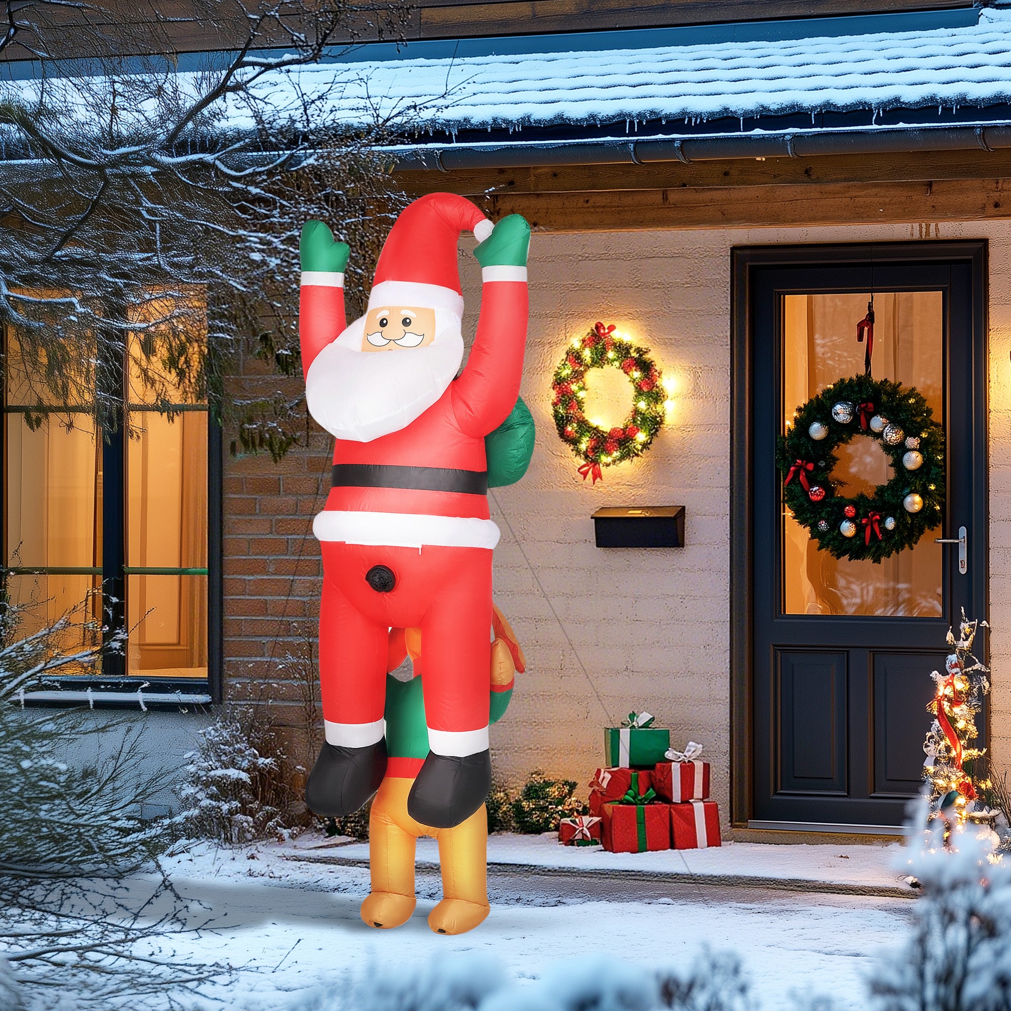 7FT Hanging Christmas Inflatable Santa with Dog, Christmas Blow Up Decoration with Built-in LED Lights for Garden