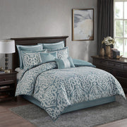 8 Piece Jacquard Comforter Set Aqua/Silver King
