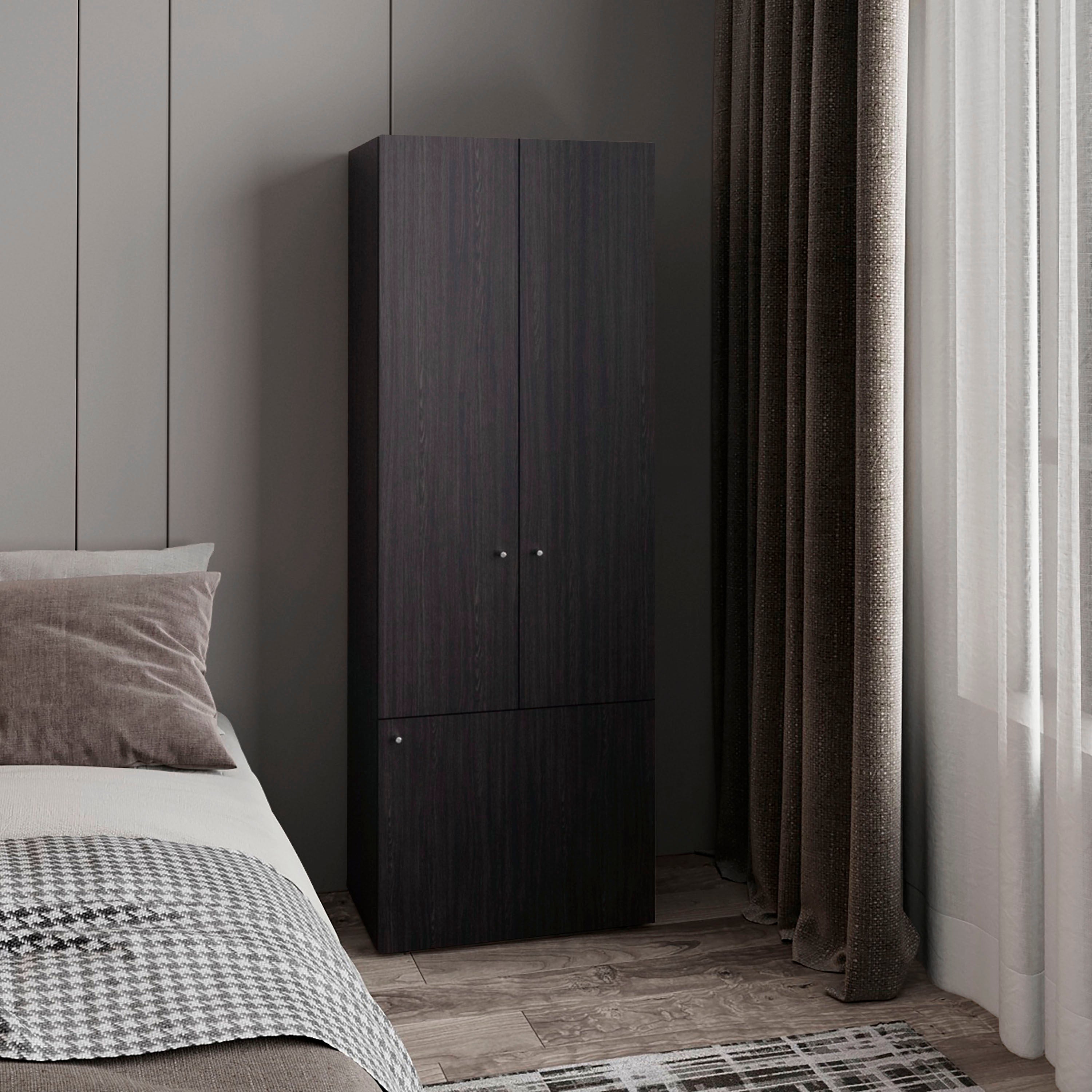 Home 3 Door Closet System with Five Interior Shelves for Clothes and Shoes Organizer, Bedroom Freestanding Storage, Utility Room or Laundry Room Furniture