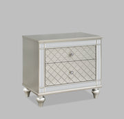 1pc Glam 2-Drawer Bedroom Nightstand Diamond Patterned Drawer Fronts Silver Finish