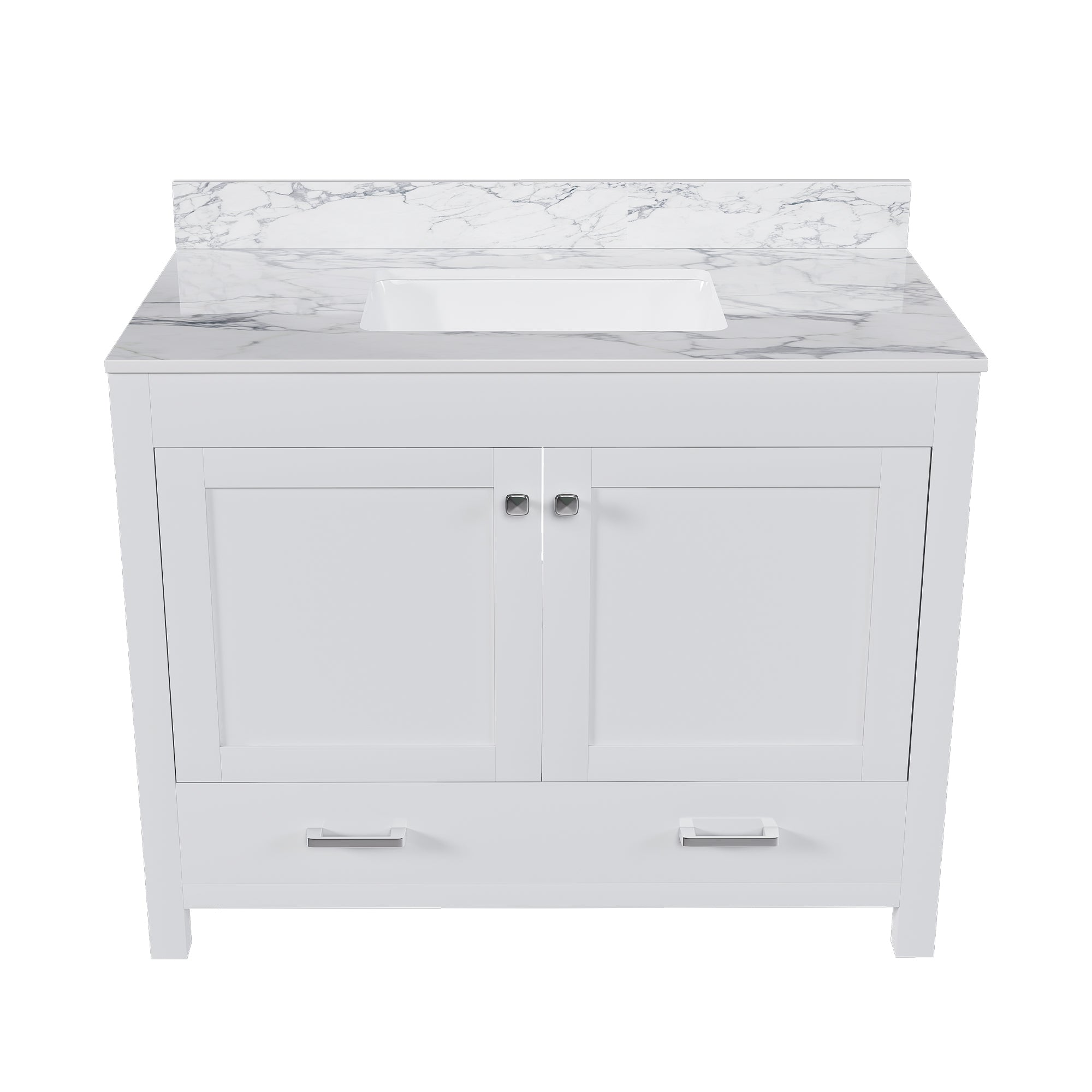 Modern 43' Bathroom Vanity with Sintered Stone Carrara White Top, Multi-functional Cabinet with Solid Frame and MDF Board