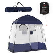 Outsunny Shower Tent, Pop Up Privacy Shelter for Camping, Dressing Changing Room, Portable Instant Outdoor Shower Tent Enclosure w/ 2 Rooms, Shower Bag, Floor and Carrying Bag, Blue