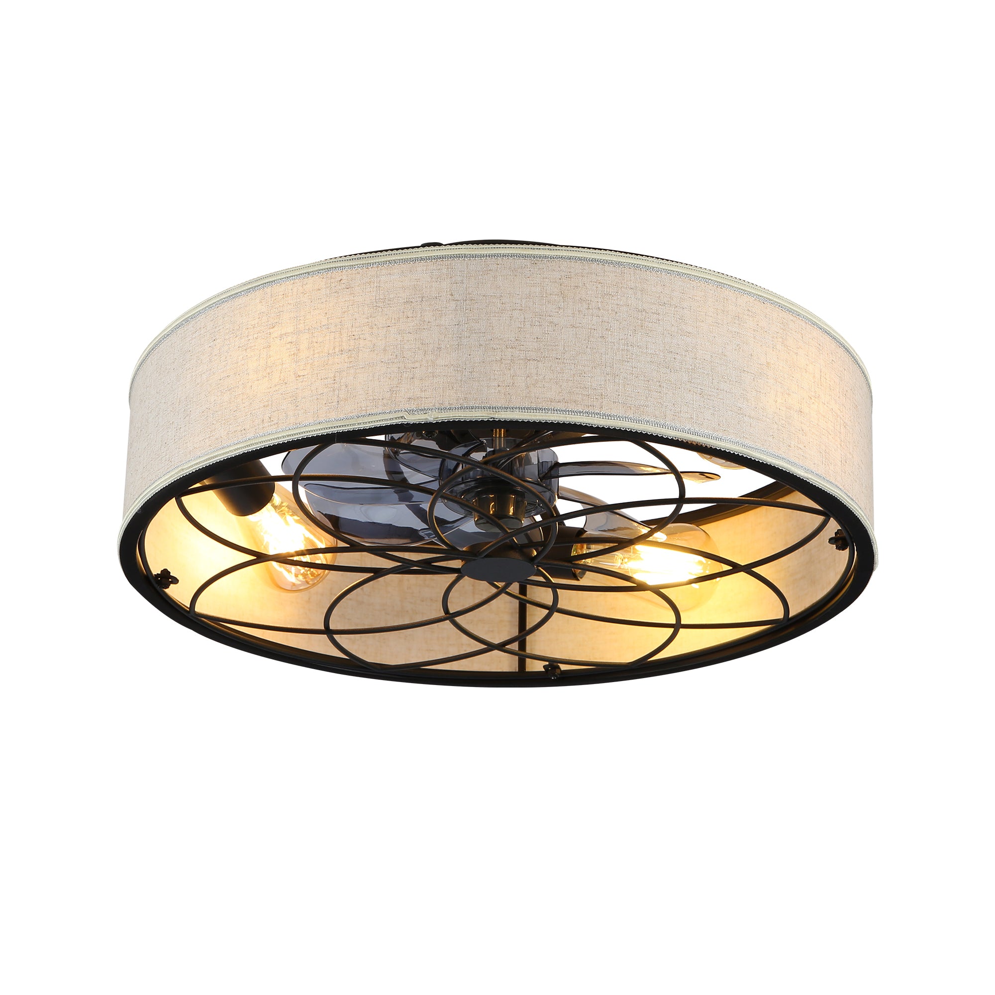 20'  Low Profile Fabric Farmhouse Bladeless Ceiling fan With Remote Control,Low Profile Modern Enclosed Ceiling Fans with Reversible Motor For Living room, Bedroom,Kitchen--NOT INCLUDED BULBS