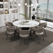 59' Round 9-Piece Dining Set - Faux Marble Table with Rotating Tray & 8 PU Leather Chairs, Modern Kitchen/Dining Room Table Set for Restaurant & Home