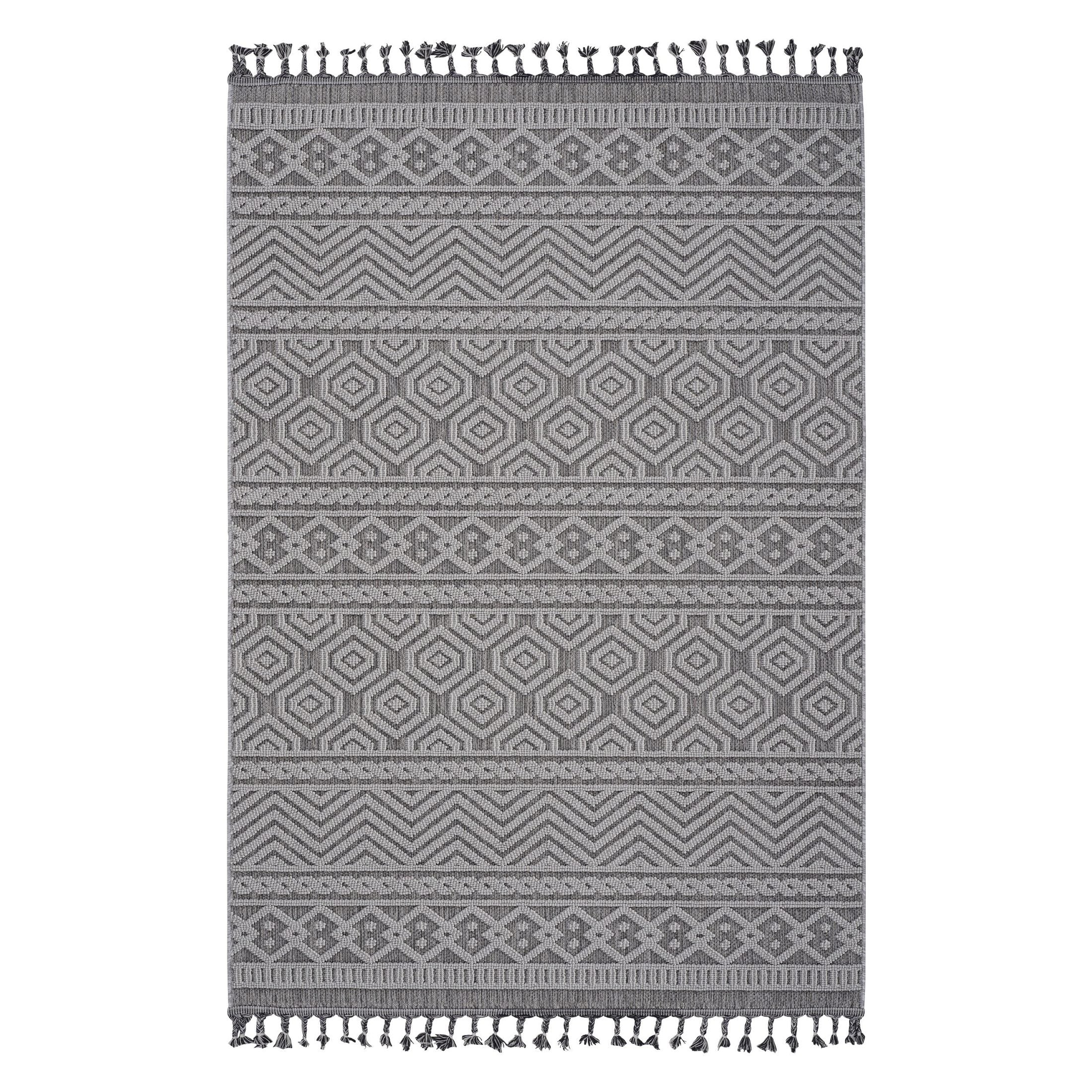 Guros Collection 8X10 Grey / White / Geometric Indoor / Outdoor Area Rug