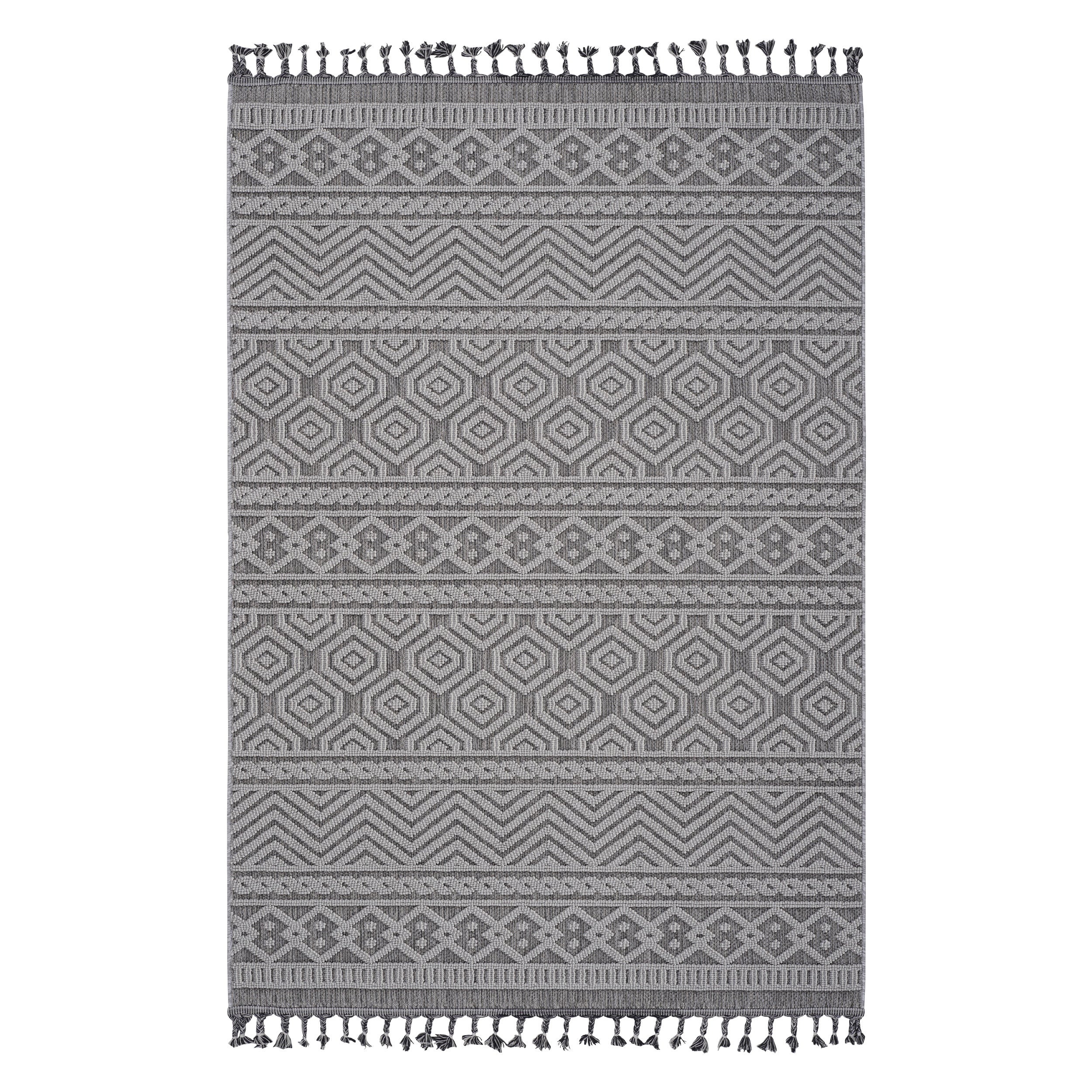Guros Collection 4X6 Grey / White / Geometric Indoor /Outdoor Area Rug