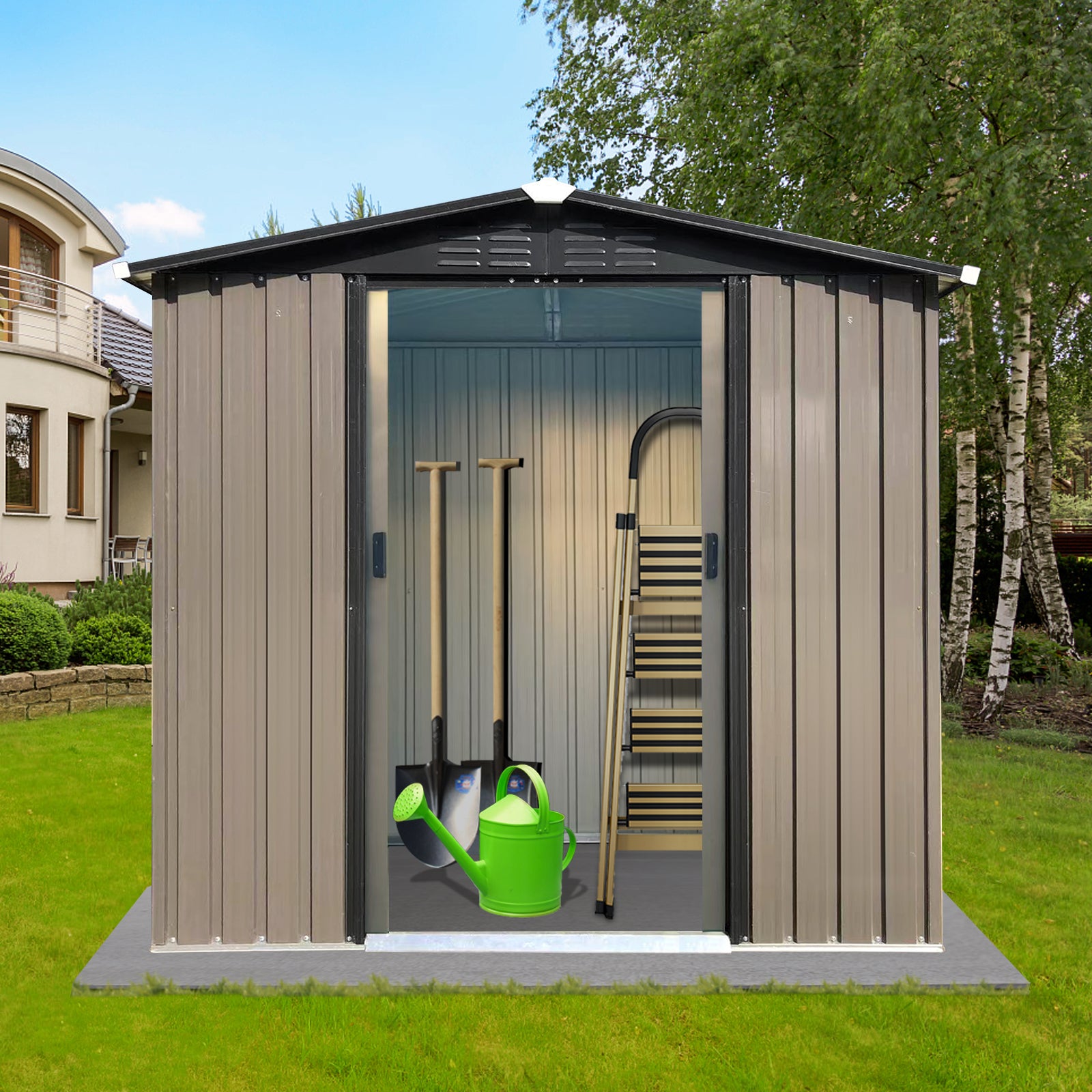 Outdoor storage sheds 6FTx4FT Apex roof brown with Sliding Doors