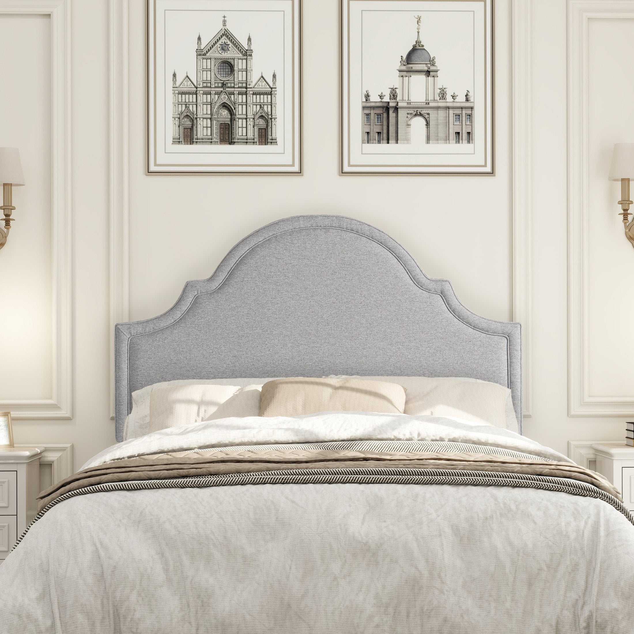Catherine Upholstered Queen Headboard, Light Grey Polyester