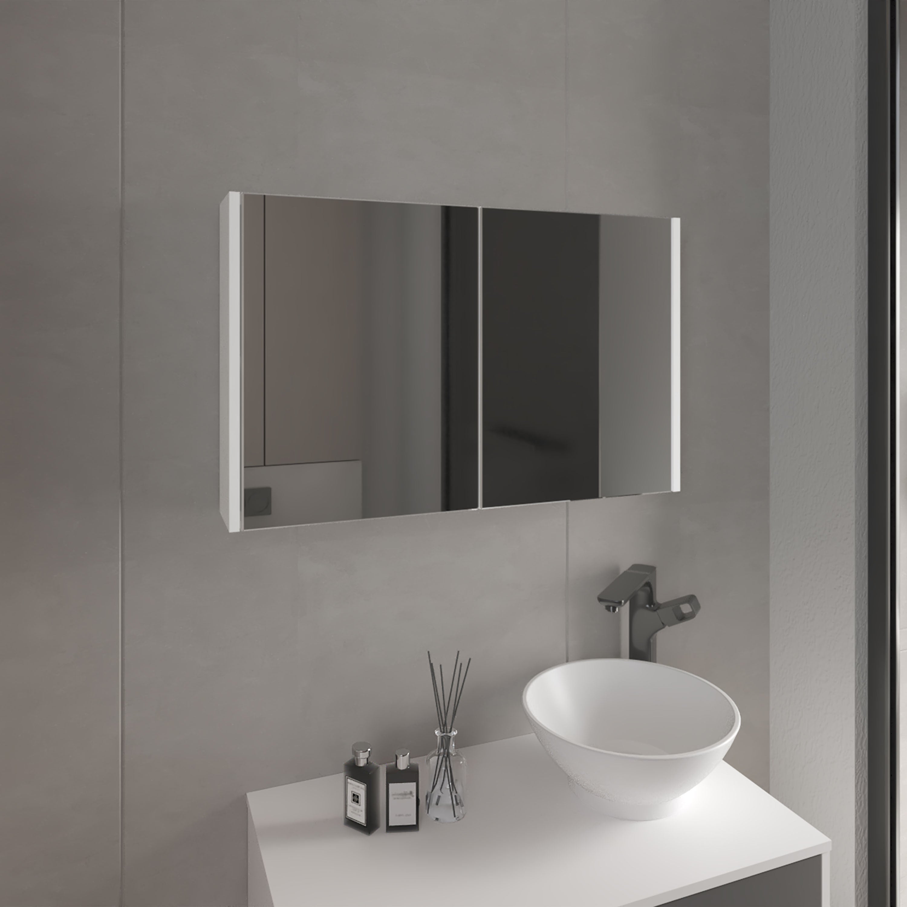 Bouti 19.7' H x 31.5' W Double Door Mirror Medicine Cabinet, Three interior Shelves for Bathroom, Kitchen White