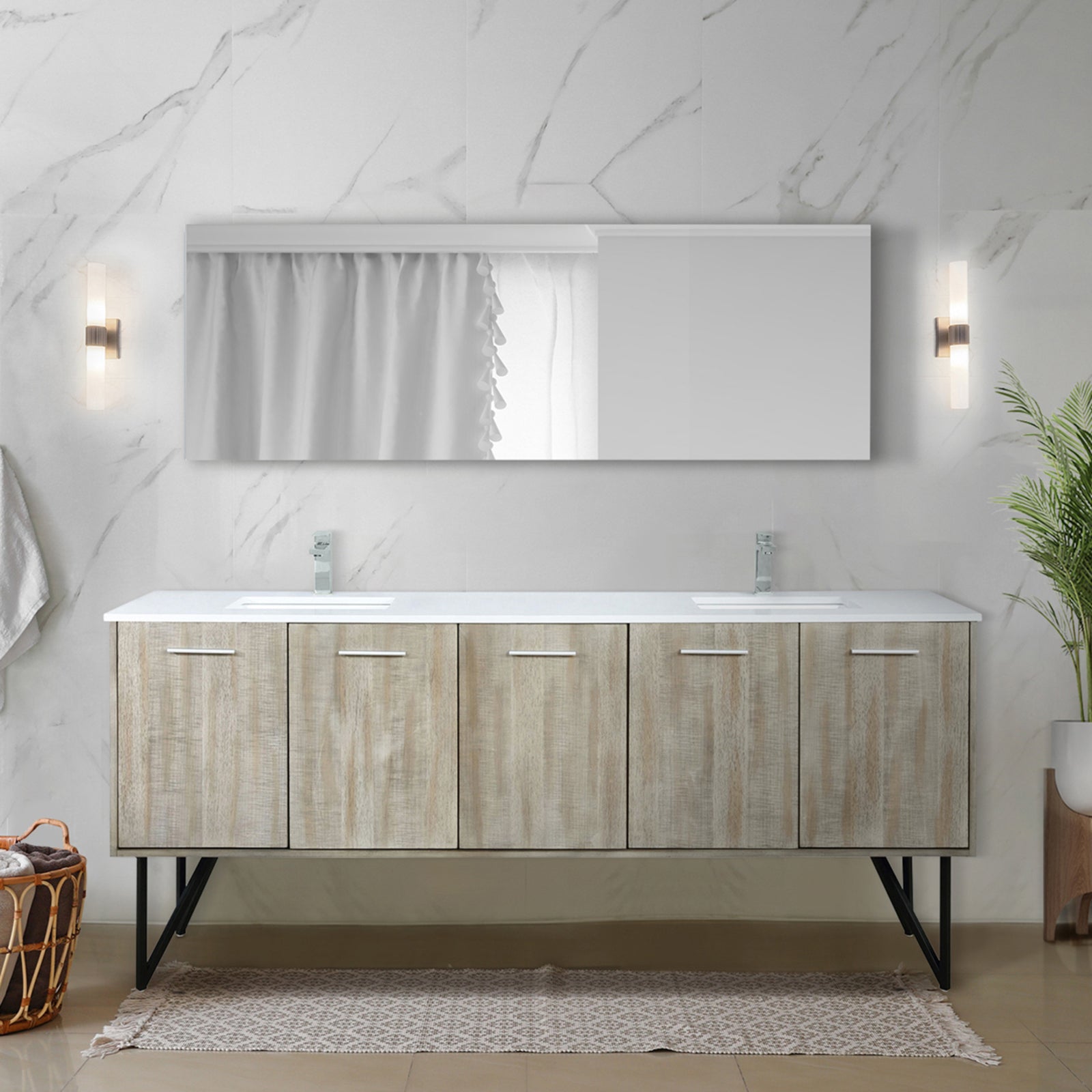 Rustic Acacia Double Bath Vanity 80 in. W x 20 in. D, Cultured Marble Top and Chrome Faucet Set
